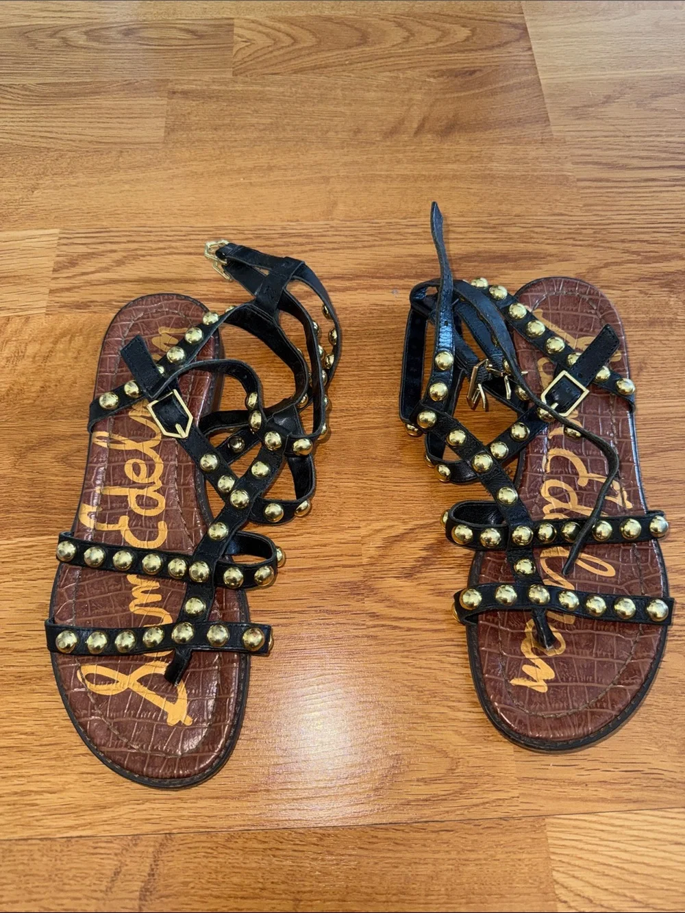 Sam Edelman Black Estella Gladiator Studded Strappy Flat Sandals